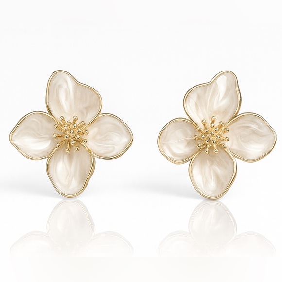 Gold and Cream Floral Earrings - Picture 3 of 3